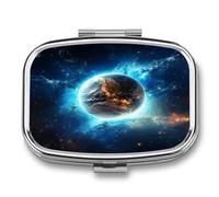 Blue Earth in The Space Pill Box Metal Pill Organizer with 2 Compartment Square Medicine Case Small Pill Case Portable Medicine Box Home&Travel Pill Container for Vitamin Fish Oil