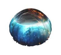 Blue Earth In The Space Shower Caps for Women Reusable Waterproof Shower Cap with Elastic Strap Bath Hair Hat Double Layers Thick Bath Caps for Spa Salon Travel