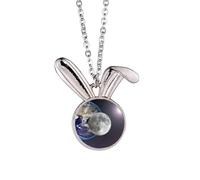 Blue Earth White Planet White Rabbit Necklace Pendant Bunny Animal Jewelry Gift
