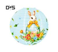 (blue) Easter Round Paper Lantern 11.81" Diameter Easter Bunny Egg Print Hanging Lantern Chinese Japanese Paper Lantern for Home Restaurant Easter Decor