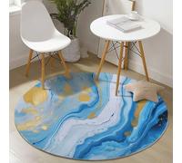 Blue Easy to Clean Round Area Rugs, Simple Liquid Swirl Marble Art Print Theme Carpet, Low-Pile Home Decoration Carpet with Non-Slip Backing for Living Room Bedroom Bedside Kids Rug, 180 cm