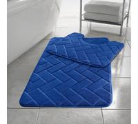 (Blue) ebbles Block BATH MAT SET PEDESTAL NON SLIP SUPER SOFT TOILET BATHROOM RUG 2PC