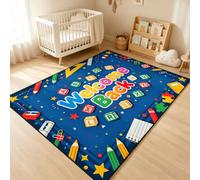 Blue Educational Kids Rugs for Bedroom Rug 80x150cm Abc Alphabet Rug | Welcome Back to School Area Rug Non-slip Low-Pile Washable Carpet for Classroom Playroom Bedroom Decor