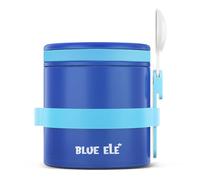 BLUE ELE Vacuum Insulated Thermos Food Jar for Hot Food, 13.5oz, Leak-Proof, Ceramic-Coated Stainless Steel Lunch Container with Folding Spoon, Easy Grip Lid, Deep Blue