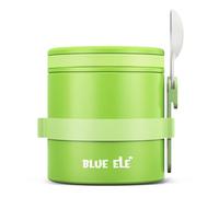 BLUE ELE Vacuum Insulated Thermos Food Jar for Hot Food, 13.5oz, Leak-Proof, Ceramic-Coated Stainless Steel Lunch Container with Folding Spoon, Easy Grip Lid, Avocado Green