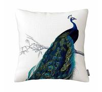 Blue Elegant Colorful Peacock Vintage Pillow Case Cover 18 X 18 Inches Double Side Cotton Linen
