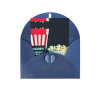 Blue Elegant Greeting Cards â€“ Movie Clapboard And Popcorn Print Blank Blessed Cards for Birthday, Wedding, Valentine's Day