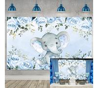 Blue Elephant Baby Shower Backdrop Cute Elephant Photography Background for Boy or Girl Happy Birthday Party Decoration Photo Booth
