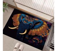 Blue Elephant Door Mats Indoor, Machine Washable Soft Doormats, Dirt Trapper Door Mat, Super Absorbent Entrance Rug, Abstract Animals Non-Slip Floor Mats For Inside (60 X 90 Cm, Black)