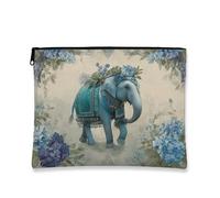 Blue Elephant Makeup Bag, Vintage Floral Cosmetic Travel Pouch for Women, Portable Small Canvas Zipper Organizer, Gifts for Festivals and Skincare, Seasonal Toiletry Bag, Blue, 7x9 Inch, Elephant