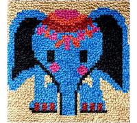 Blue Elephant Pattern Small Size Mini Cartoon Latch Hook Kits Rug Mat DIY Cushion Cushion Making Crochet Hooking Mat Making Kits Color Pattern Christmas Decoration Crochet Kits 30x30cm