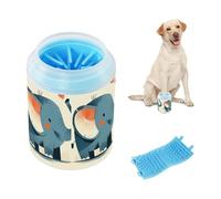 Blue Elephant with Heart Art Reusable Dog Foot Washer Soft Silicone Brush Pets Feet Cleaning Kit for Small & Medium Dogs