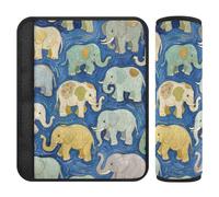 Blue Elephants Art Painting 2 pcs car seat Neck Strap Cover, Release Stress to Your Neck and Shoulders, Seatbelt pad for Most Cars