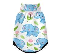 Blue Elephants with Flowers and Leaves Pattern Warm Dog Coat, Adjustable Durable Doggie Winter Jacket Reversible Cozy Puppy Cold Weather Apparel from Small to Large Breed