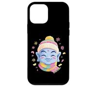 Blue Elf Winter Smiling Face Character Pom Striped Scarf Case for iPhone 12 mini