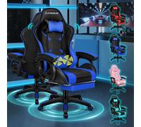 (Blue) ELFORDSON Gaming Office Chair Massage Recliner Padded Swivel Footrest Computer