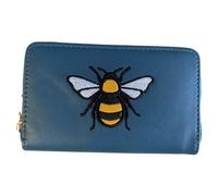 (Blue) Embroidered Bee Zip Around Card and Coin purse