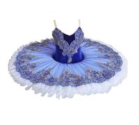 Blue Embroidered Pancake Platter Tutu Ballerina, Professional Tutu Skirt for Kid Girl Leotard Dance Costume Party Dress,A,150