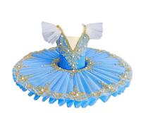 Blue Embroidered Pancake Platter Tutu Ballerina, Professional Tutu Skirt for Kid Girl Leotard Dance Costume Party Dress,B,160