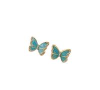 Blue Enamel Butterfly Rhinestone Stud Earrings