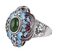 Blue Enamel Flower Ring for Women Vintage 925 Sterling Silver Cloisonné Ring with Stone Filigree Jewelry Open Adjustable