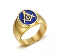 Blue Enamel Freemason AG Ring Stainless Steel Gold Plated Masonic Ring-13