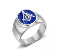 Blue Enamel Freemason AG Ring Stainless Steel Oval Masonic Signet Ring-13