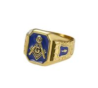 Blue Enamel Freemason Symbol Ring Stainless Steel Biker Masonic Ring-12