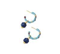 Blue Enamel Hoop Earrings with Lapis Lazuli Charms Vintage Contrasting Enamel Earrings Colorful Statement Accessory Suitable for Anniversaries, Festivals, Parties, Work and Daily Life