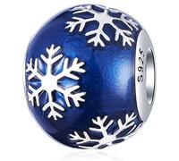 Blue Enamel Snowflake Charms, fit Pandora DIY Xmas Bracelet, 925 Sterling Silver Winter Snow Flake Ball Beads Night Before Christmas, Celebration Gift for Women/Aunt/Cousin/Niece