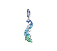 Blue Enchanting Peacock charm sterling silver for women's bracelet