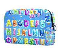 Blue English Capital Letters Alphabet Cosmetic Bag for Women, Travel Toiletries Bags Large Makeup Handy Pouch Organiser Bag with Zipper