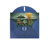 Blue Envelope Greeting Cards With Unique Different Jellyfish Pattern For Write Down Your Blessings For Various Holidays