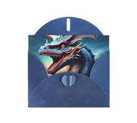 Blue Envelope Greeting Cards With Unique Roaring Dragon Pattern For Write Down Your Blessings For Various Holidays