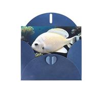 Blue Envelope Greeting Cards With Unique White-Golden Fish Pattern For Write Down Your Blessings For Various Holidays