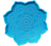 Blue Epoxy Resin Silicone Molds - Mandala Coaster Epoxy Resin Mold Flower Tray Cup Mat Casting Silicone Mould DIY Crafts Home Decoration Making Tools Sculpture Supplies (6.77x5.74x0.47inches)