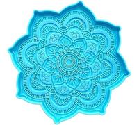 Blue Epoxy Resin Silicone Molds - Mandala Coaster Epoxy Resin Mold Flower Tray Cup Mat Casting Silicone Mould DIY Crafts Home Decoration Making Art Sculpture Supplies (6.77x5.74x0.47inches)