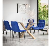 (Blue) Etta Glass Dining Table Set w Solid Oak Legs w 4-6 Nova Velvet Chair