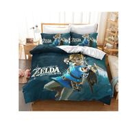 (Blue, EU-Double(3pcs):200×200cm) The Legend Of Zelda Bedding Set Cartoon 23pcs Duvet Cover Pillowcase King Queen