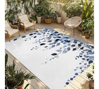 Blue Eucalyptus 5x8 Outdoor Patio Rug Washable RV Camping Runner Mat White Botanical Leaves Indoor/Outdoor Carpet for Deck Porch Balcony Picnic Beach
