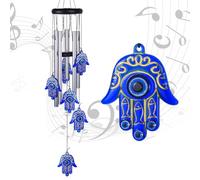 Blue Evil Eye Hamsa Hand Wind Chimes Outdoor Decoration, Hand of Fatima Windcatcher, Evil Eye Wind Bells, Hand of Fatima Blue Evil Eye Amulet Wind Chimes for Home, Gift for Mom, Balcony, Patio, Garden