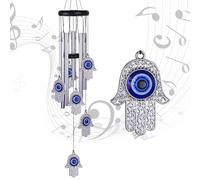 Blue Evil Eye Hand of Fatima Wind Chimes Outdoor Decoration, Hamsa Hand Windcatcher, Evil Eye Wind Bells, Fatima's Holy Hand Blue Evil Eye Amulet Wind Chimes for Home,Gift for Mom,Balcony,Patio,Garden