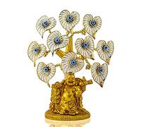 Blue Evil Eye Money Tree with Painted Golden Buddha Statue White Artificial Flowers Home Office Protection Decoration Feng Shui Ornament