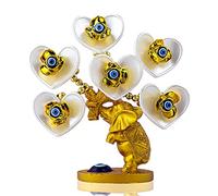 Blue Evil Eye Money Tree with Painted Golden Elephant Figurine White Artificial Flowers Home Office Protection Decoration Feng Shui Ornament