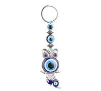 Blue Evil Eye Owl Keychain, Greece Eye Keyring, Turkish Glass Amulet Charm Pendant for Home Decor, Birthday Blessing Gift
