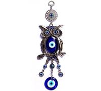Blue Evil Eye Owl Wall Hanging Ornament Glass Alloy | Indoor Decoration for Housewarming Parties, Beautiful Artistic Design, Boys and Girls and Baby Use