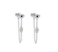 Blue Evil Eye Protection Hamsa Hand of Fatima Dangle Drop Earrings for Women Post Fashion Cubic Zircon Crystal Stud Dainty Lucky Jewelry Gifts Daughter Friendship Birthday
