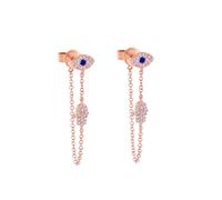 Blue Evil Eye Protection Hamsa Hand of Fatima Dangle Drop Earrings for Women Post Fashion Cubic Zircon Crystal Stud Dainty Lucky Jewelry Gifts Daughter Friendship Birthday