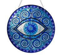Blue Evil Eye Suncatcher, Creative Mystic Mosaic Style Sun Catcher, Stained Glass Style Evil Eye Ornament, Round Window Hanging Decor for Shelf Wall Garden Balcony Ceiling, Window Decor Gift