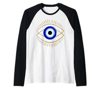 Blue Evil Eye with Mystic Protection Symbol for Men Women Raglan Baseball Tee